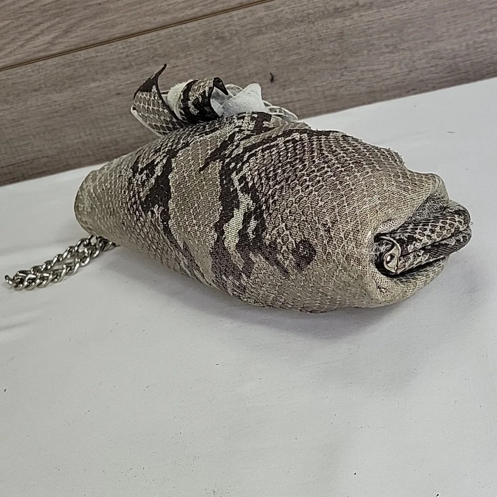 Isabella Fiore Metallic Snakeskin Pattern Clutch with Chain Strap